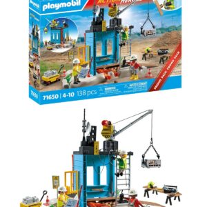 Playmobil 71650 Ouvriers et Chantier - Action Heroes Promo Pack - Comprenant Trois Personnages, Une Grue Mobile et de Nombreux Accessoires supplémentaires - Dès 4 Ans