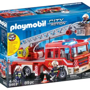 Playmobil 9463 Camion de Pompiers avec échelle pivotante - City Action - avec Trois Personnages, Un véhicule avec échelle télescopique, Module Lumineux et sonore - Intervention de Secours - Dès 4 Ans