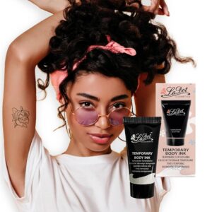 Encre pour tatouages temporaires LaDot, noire, certifiée pour enfants et adultes, tatouages temporaires sans danger pour la peau, pour le corps et les bras, résistante à l'eau, 15 ml