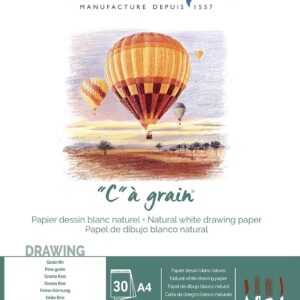 CANSON "C" à Grain - Bloc 30 feuilles de papier dessin - Grain fin - A4 - 224g/m² - Blanc naturel