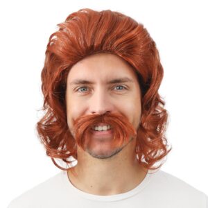 P'TIT CLOWN - Perruque Mi-Longue avec Moustaches - Accessoires Déguisement Carnaval, Fêtes à Thèmes, Soirées Costumées, Cosplay, Manga, Halloween - Cheveux Synthétiques (Roux)
