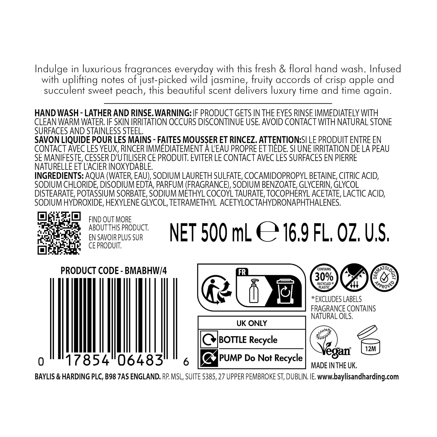 Savon liquide mains 500ml - Jasmine & Apple Blossom Anti Bacterien – Image 6
