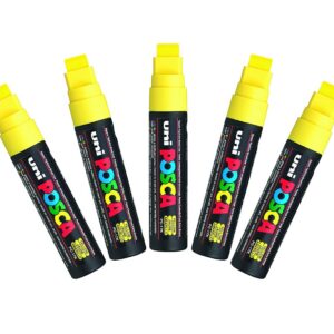 Uni-Ball Posca Extra Marqueur à bout ciselé Large - Jaune (Lot de 5)