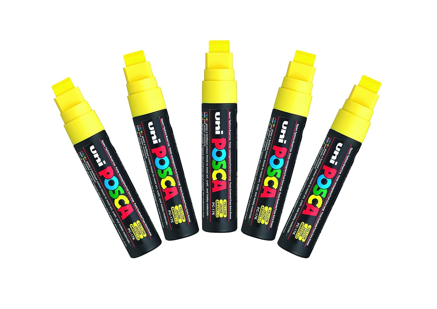 Uni-Ball Posca Extra Marqueur à bout ciselé Large - Jaune (Lot de 5)