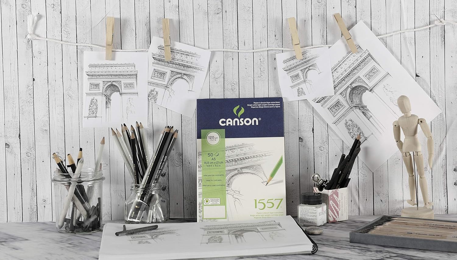 CANSON 1557 — Bloc papier dessin blanc A2 30 feuilles – Image 3