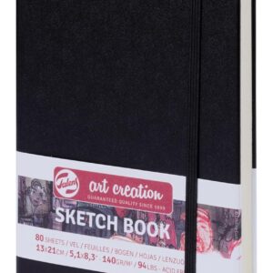 Talens Art Creation Cahier de Croquis Noir | 13 x 21 cm, 140 g, 80 feuilles | Cahier de Croquis à Couverture rigide pour Crayon, Pastel, Encre, Gouache