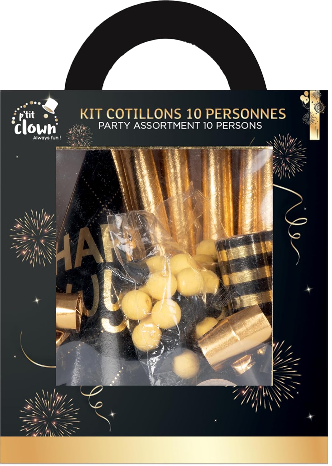 P'TIT CLOWN — Kit cotillons 10 personnes or et noir – Image 2