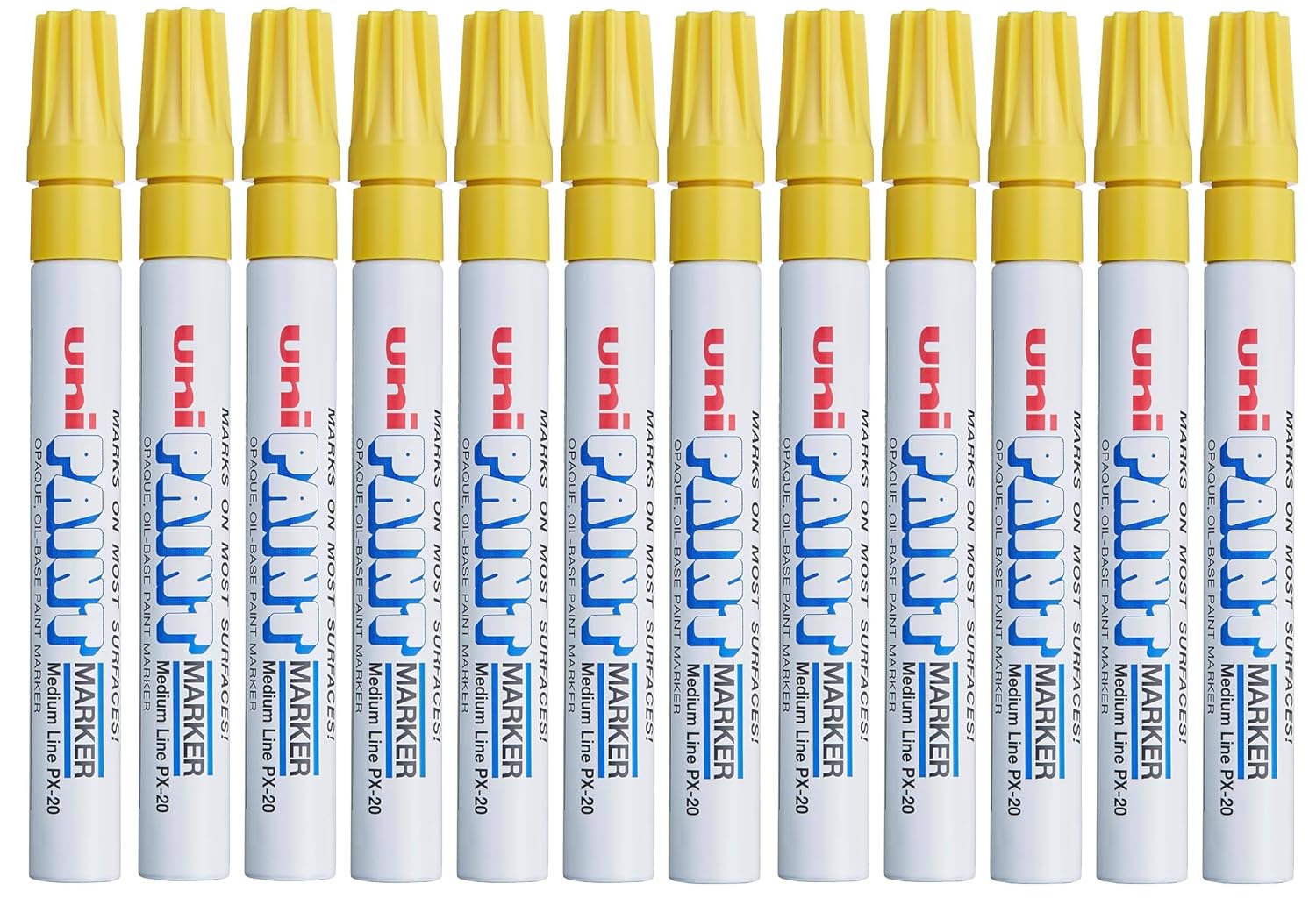 Uniball PX20-J Paint Marker Marqueur peinture à base d'huile indélébile Pointe moyenne ogive Jaune Lot de 12