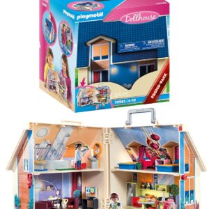 Playmobil 70985 Maison transportable - Dollhouse - avec Trois Personnages, Salle de Bains, Chambre, Salon et Cuisine - Tout équipée - La Maison Traditionnelle - s'ouvre s'emporte Partout - Dès 5 Ans