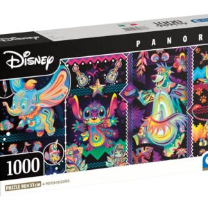Clementoni | Puzzle Panorama Disney Joys 1000 Pièces pour Adultes 18 Ans+ | Format Compact 98x33 cm | Illustration Colorée | Qualité Écologique | Jeu de Societé Calme