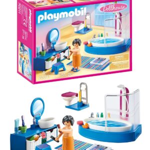 Playmobil 70211 Salle de Bain avec Baignoire - Dollhouse - avec Un Personnage, Une Douche, des Toilettes et des Accessoires de Toilette - pour aménager la Grande Maison - Dès 4 Ans