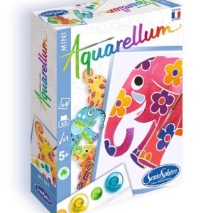 SentoSphère - AQUARELLUM MINI - ELEPHANTS 4 PLANCHES - Kit peinture - Peinture Aquarellable Magique - A partir de 5 ans - fabriqué en France, Ensemble de 8 pièces, Multicouleur