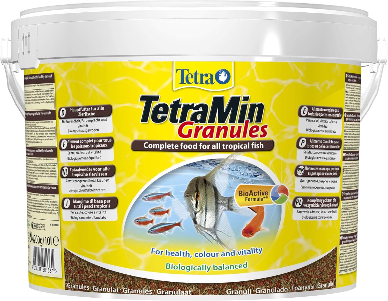 Tetra TetraMin - Aliments Premium Complet pour tous les Poissons Tropicaux - Favorise la Croissance la santé et la Longévité – Formule Bio Active - en granulés - 10L
