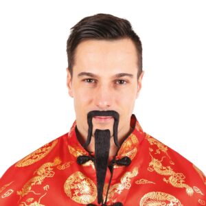 P'tit Clown - 22706 - Barbe et Moustache de Déguisement - Adhésives - Faciles à Coller - Acccessoire Costume Nouvel an Chinois, Carnaval, Cosplay - Noir