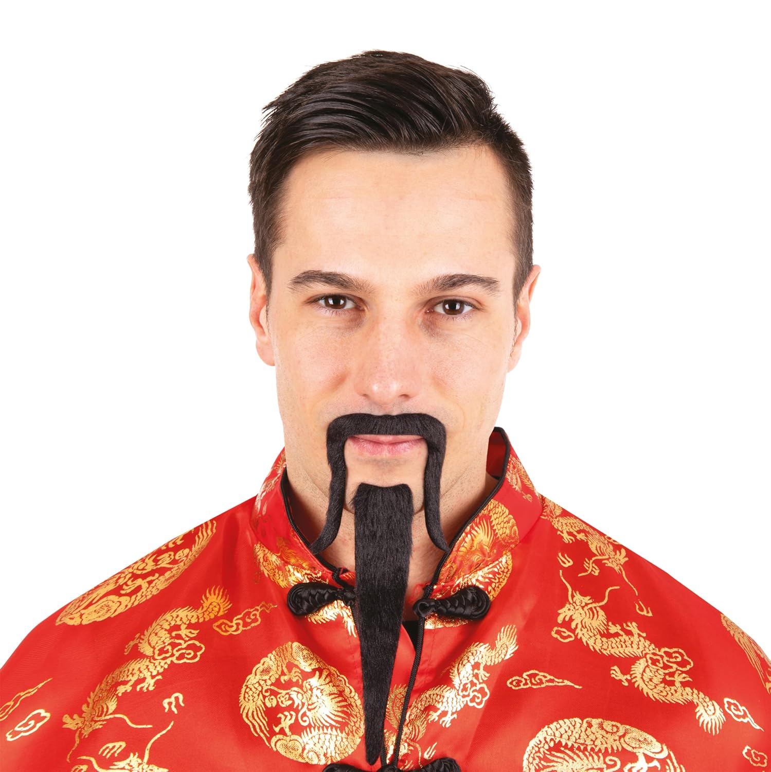 P'tit Clown - 22706 - Barbe et Moustache de Déguisement - Adhésives - Faciles à Coller - Acccessoire Costume Nouvel an Chinois, Carnaval, Cosplay - Noir