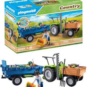 Playmobil 71249 Tracteur avec remorque - Country - La Vie à la Ferme - La Gamme Petite Ferme Comprend Plus de 80% de matériaux recyclés ou biosourcés en Moyenne - Dès 4 Ans