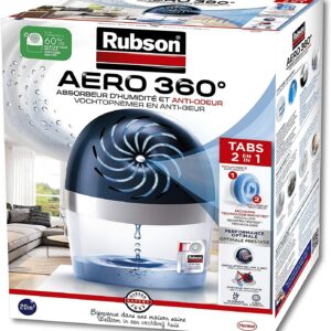 Rubson - Absorbeur d'Humidité Aero 360 pour pièces de 20 m² – Déshumidificateur d'air anti odeurs et anti moisissure – 1 recharge neutre de 450 g incluse
