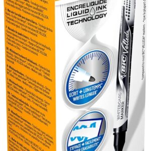 BIC Velleda — Feutres effaçables à sec noir, boîte de 12