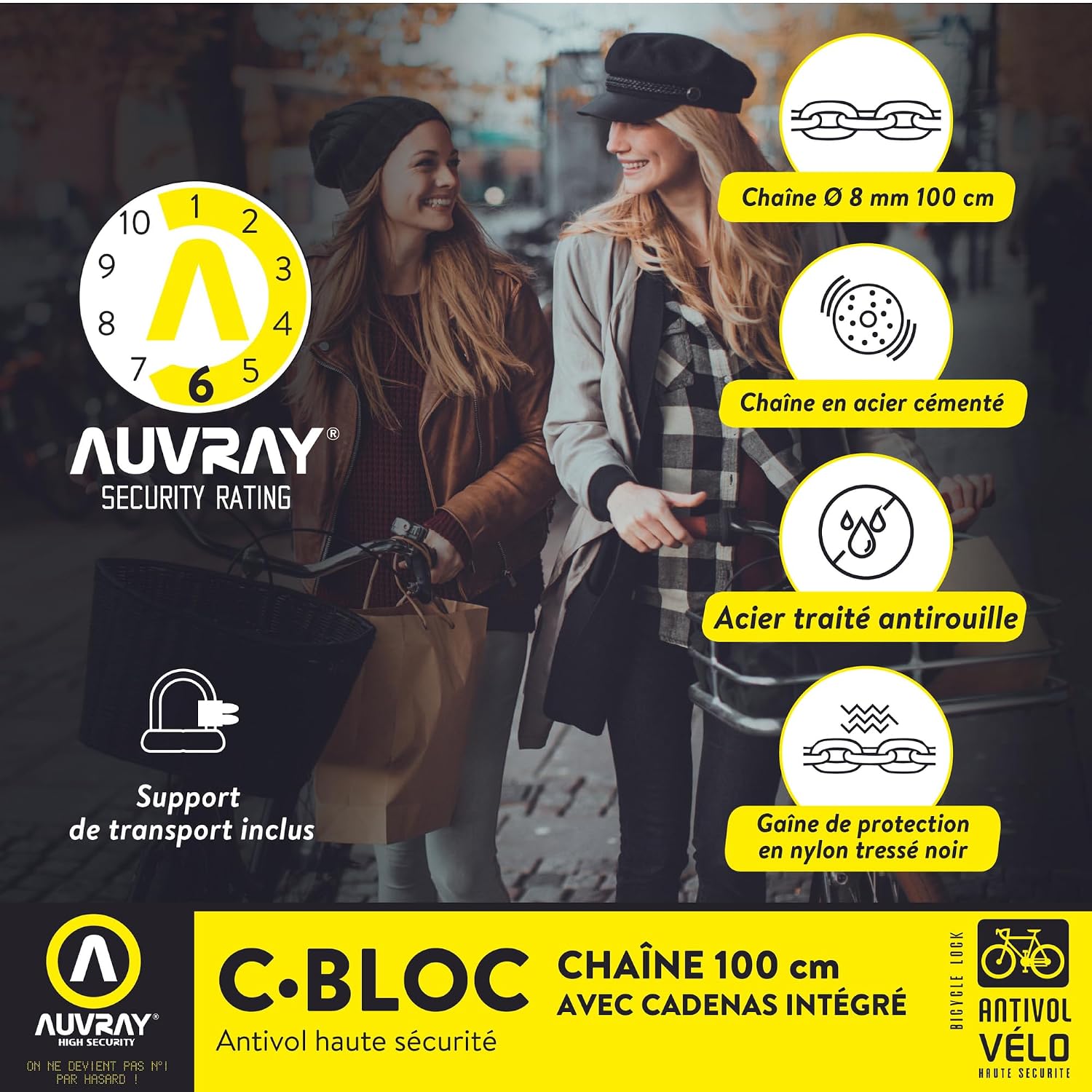AUVRAY C-Bloc 100 — Antivol vélo chaîne avec serrure intégrée – Image 2