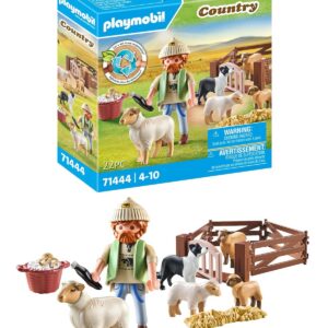 Playmobil 71444 Berger avec Moutons - Country - avec 5 Animaux et 1 Personnage - Jouet fabriqué avec Plus de 80% de matériaux recyclés ou biosourcés en Moyenne. Dès 4 Ans