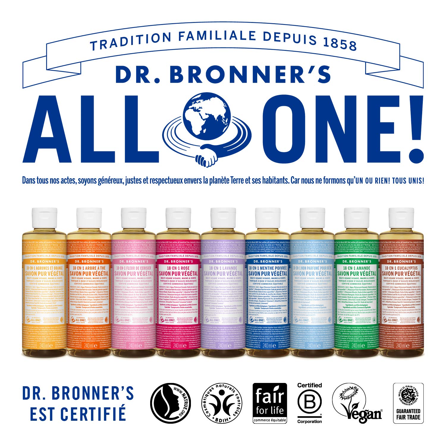 DR. BRONNER'S 18-en-1 — Savon Pur Végétal Amande 240 ml – Image 2