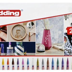 Edding 751 – Set de Marqueurs Peinture – 22 Couleurs avec Boîte de Rangement – Pointe Ronde 1 à 2 mm – Marqueurs Brillants pour Métal, Verre, Pierre et Plastique – Résistants à la Chaleur et à l’Eau