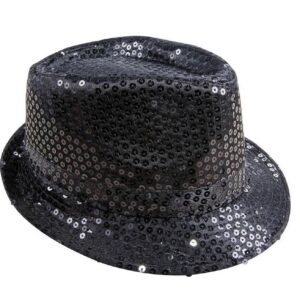 P'TIT CLOWN - 20193 - Chapeau Borsalino à Sequins - Sequins Hat - Carnaval, Festival, Nouvel An, Fêtes à Thèmes, Soirée Déguisée, Disco, Paillettes, Mariage, EVG - Adulte Unisexe - Noir Brillant