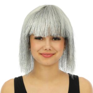 P'tit Clown - 23985 - Perruque Disco Luxe - Accessoire Déguisement Carnaval, Pride, Festivals, Cosplay, Manga - Cheveux Synthétiques Haute Qualité - Argent
