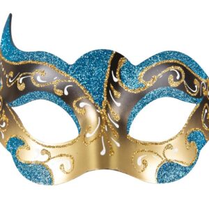 P'tit Clown - Loup Vénitien - Masque Déguisement Adulte - Idéal pour Compléter Accessoire Tenue Carnaval, Fêtes de Fin d'Année, Nouvel An, Noël et Fêtes Costumées (Bleu, Or)