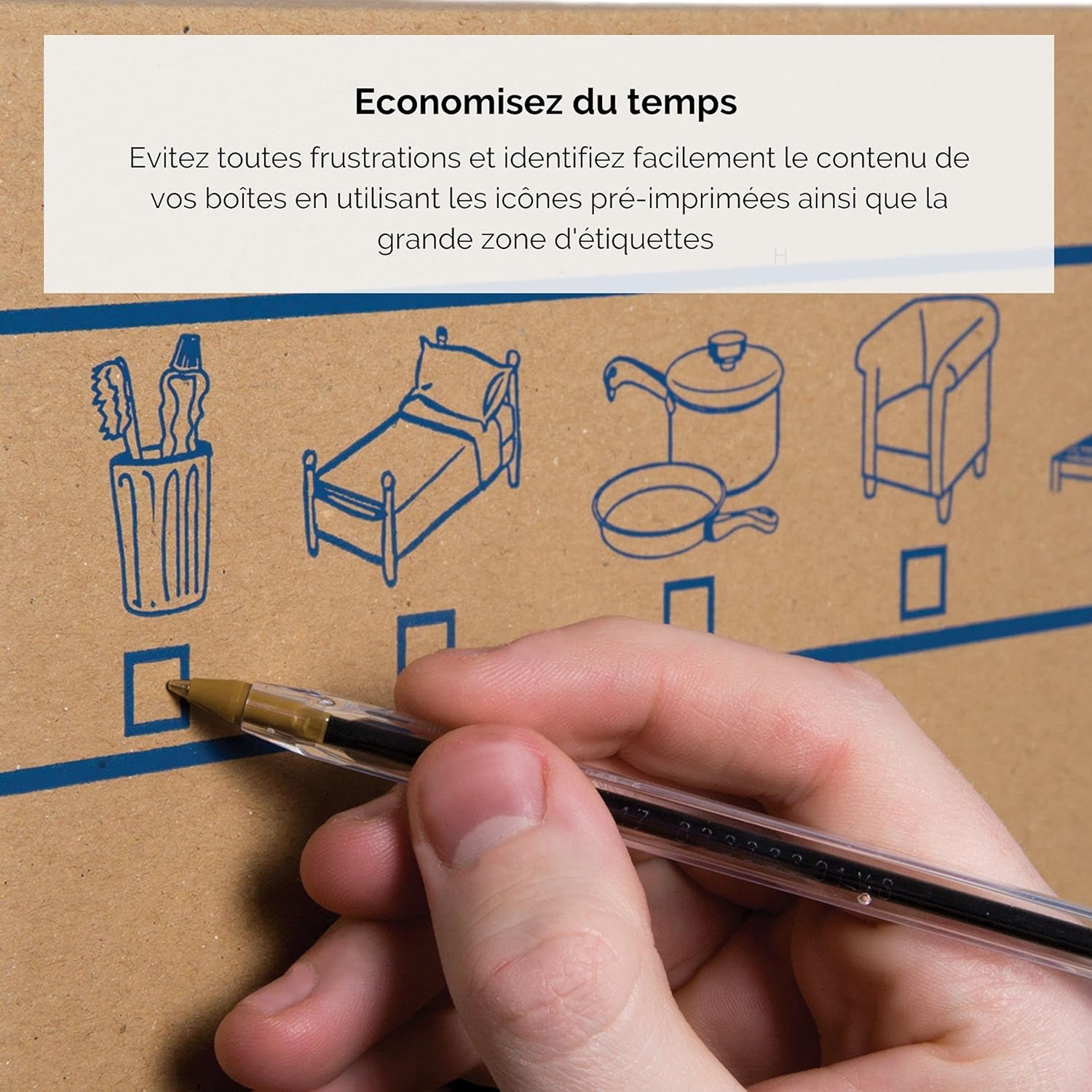 Fellowes SmoothMove Caisses de Déménagement en Carton Double Epaisseur avec Poignées - 67 Litres, très résistants, jusqu'à 4 cartons empilés, 35 x 35 x 55 cm (Lot de 10), 6207301 – Image 3
