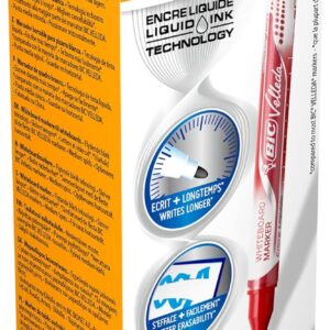 BIC Velleda Feutres pour Tableau Blanc Effaçables à Sec Pointe Conique Large - Rouge, Boîte de 12