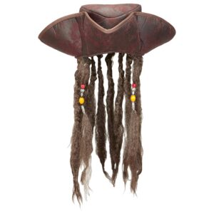W WIDMANN MILANO Party Fashion - 09644 - Chapeau de pirate, avec cheveux, tricorne, aspect cuir, marron, pirate, accessoire, accessoires, carnaval, fête à thème