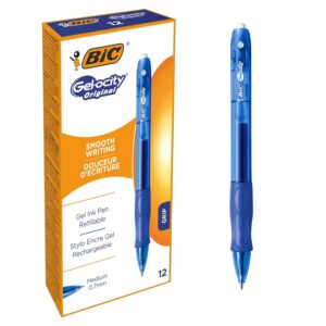 BIC Gel-ocity - Stylos Gel Rétractables et Rechargeables - Pointe Moyenne (0,7 mm) - Bleu, Boîte de 12