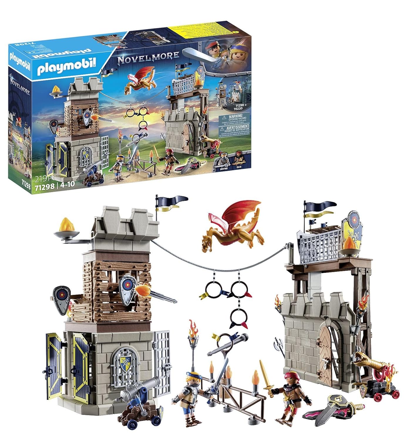 Playmobil 71298 Tournoi des Chevaliers Novelmore - avec Deux Personnages, Un Dragon, Deux tourelles, des cibles et des Accessoires - Chevalier - Histoire & Imaginaire - Dès 4 Ans