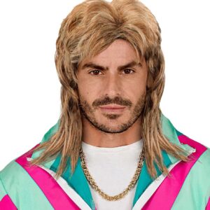 W WIDMANN MILANO Party Fashion - 02461 - Perruque années 80 Vokuhila, blond foncé, Carnaval, Fête à thème