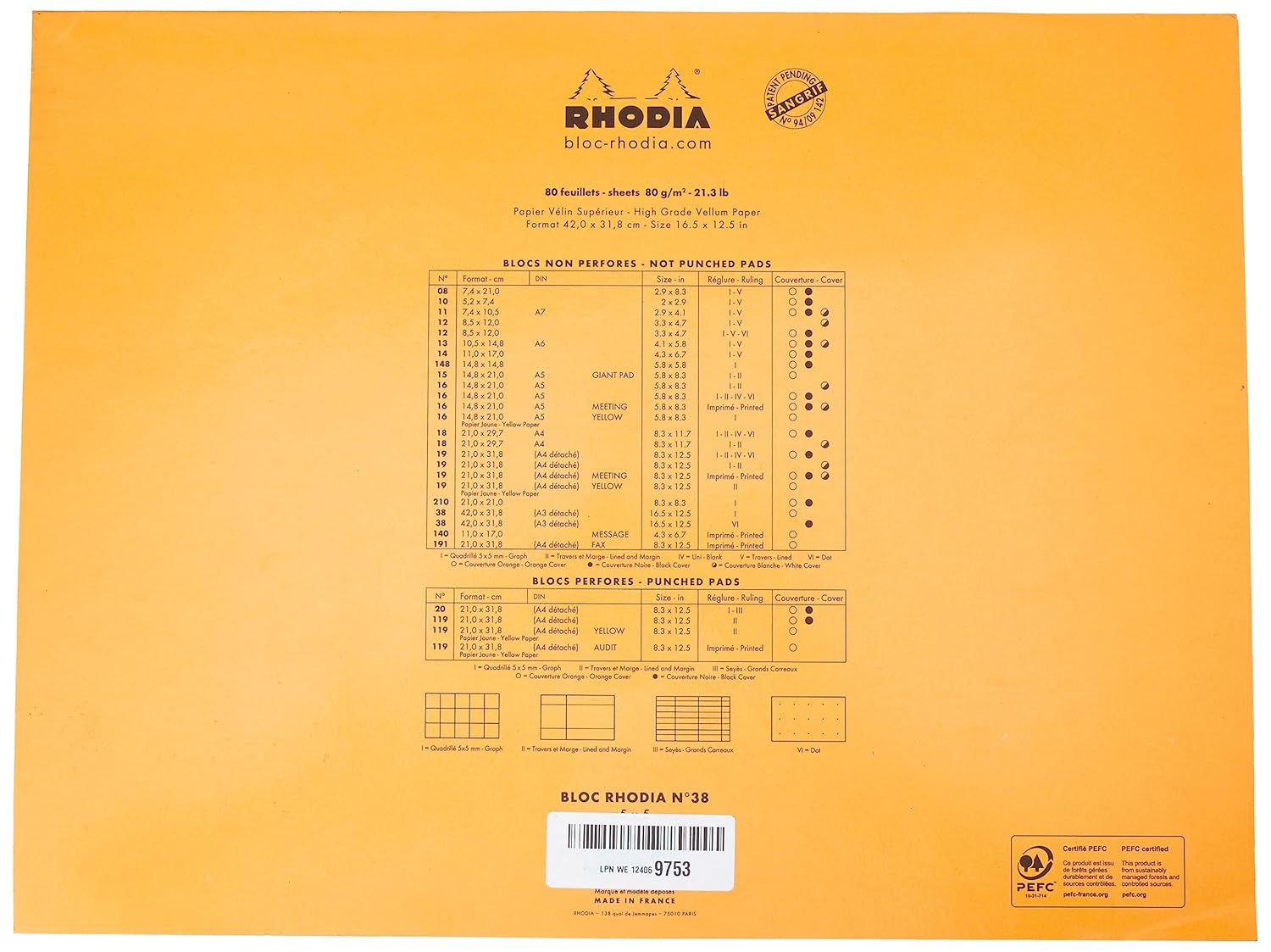 RHODIA N°38 — Bloc-notes agrafé A3+ petits carreaux 80 f. – Image 2