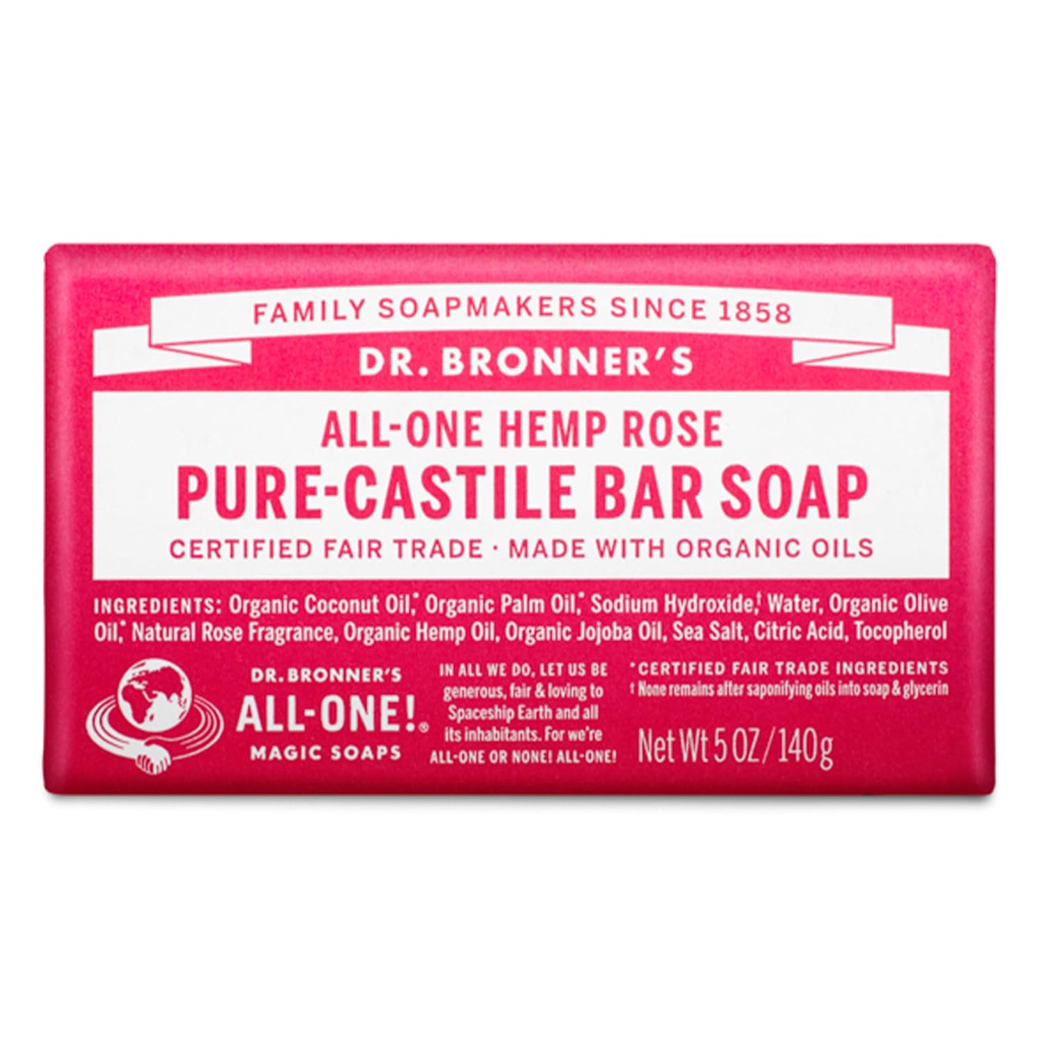 Pain de savon rose Dr Bronner's 140 g