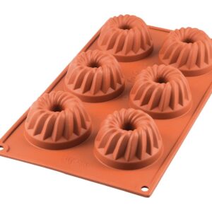 silikomart | SF058 Moule en Silicone pour monoportions MINI GUGELHUPF, anti-adhérent, 6 cavités, paquet de 1 Moule à gâteau, Ø 70 h 36 mm, Made in Italy, Terra Cotta