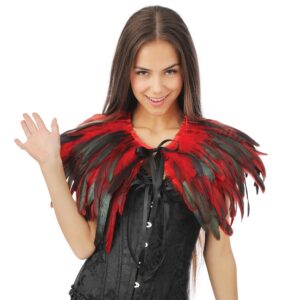 P'tit Clown - Cape Gothique en Plumes - Accessoire Déguisement Adulte - Style Gothique, Dark, Vampirique - Carnaval, Halloween, Soirées à Thème, Cosplay, Fête Costumée (Noir, Rouge)