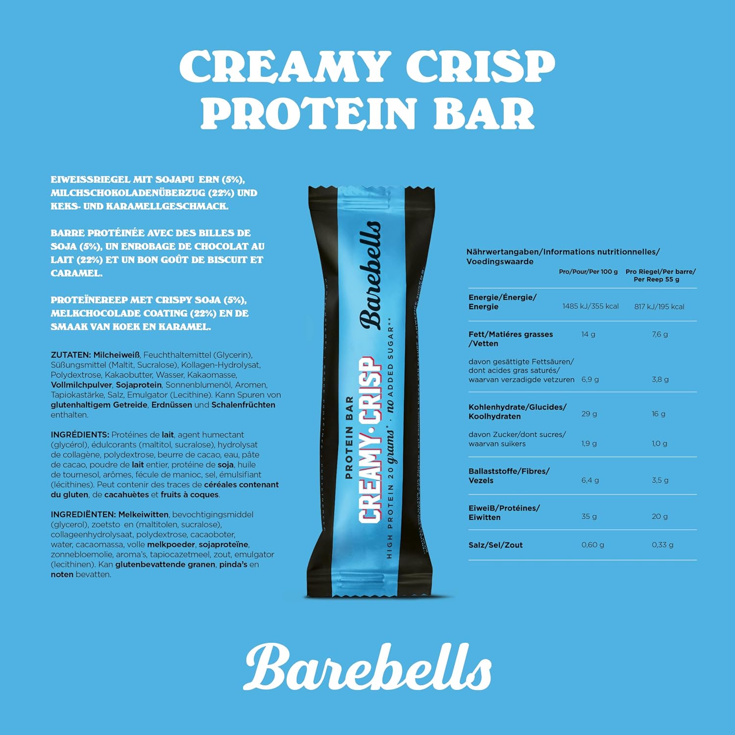 BAREBELLS — Barres protéinées chocolat Creamy Crisp x12 55g – Image 4