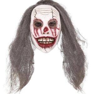 Masque intégral de Clown pour Halloween avec Cheveux, pour Adulte, Unisexe (Blanc, Gris)