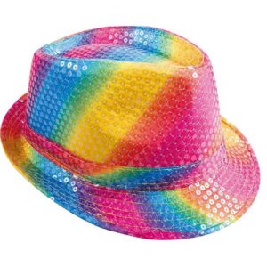 P'TIT CLOWN - 20200 - Chapeau Borsalino à Sequins - Sequins Hat - Carnaval, Pride, Festival, Nouvel An, Fêtes à Thèmes, Soirée Déguisée, Disco, Paillettes, Mariage, EVG - Adulte Unisexe - Multicolore