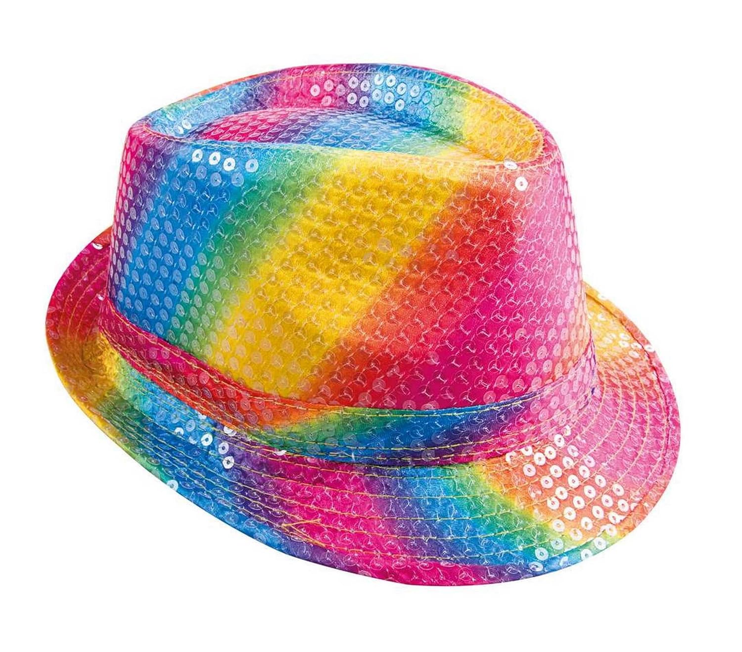 P'TIT CLOWN - 20200 - Chapeau Borsalino à Sequins - Sequins Hat - Carnaval, Pride, Festival, Nouvel An, Fêtes à Thèmes, Soirée Déguisée, Disco, Paillettes, Mariage, EVG - Adulte Unisexe - Multicolore