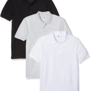 Fruit of the Loom 65/35 Polo, Blanc/Noir/chiné, L (Lot de 3) Homme