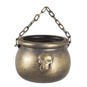 P'TIT Clown - 23016 - Chaudron de Sorcière Halloween - Doré avec Chaine - Witch Cauldron - Pot à Bonbons - Décoration et Accessoire Réaliste - Plastique - Hauteur 23 cm
