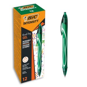 BIC Gel-ocity Quick Dry - Stylos-Gel Rétractables Séchage Ultra-Rapide - Pointe Moyenne (0,7 mm) - Vert, Boîte de 12