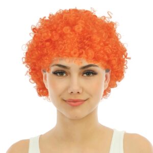 P'TIT CLOWN - 68100 - Perruque Courte Frisée - Short Curly Wig - Accessoire de Déguisement - Carnaval, Supporters, Evènements Sportifs - Cheveux Synthétiques - Unisexe - Orange