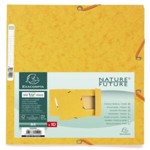 Exacompta - Réf. 55509SE - Paquet de 10 chemises à élastiques - pochettes 3 rabats - en carte lustrée 400 g/m2 - dimensions 24 x 32 cm pour documents au format A4 - couleur jaune
