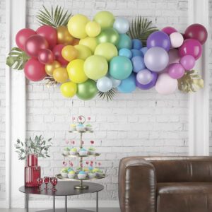CAM ET LEON - 22765 - Kit Ballons de Baudruche - Lot de 50 - Latex Naturel - Gonflables à l'Air, Hélium - Pour Décoration Fête Anniversaire, Mariage, Fiançailles, Baby Shower - Arc-en-ciel