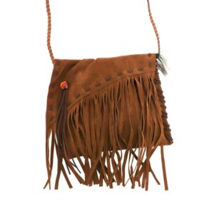 Chaks - Sac à bandoulière marron, femme, crossbody boho sac à main avec franges aspect daim pour festival, carnaval